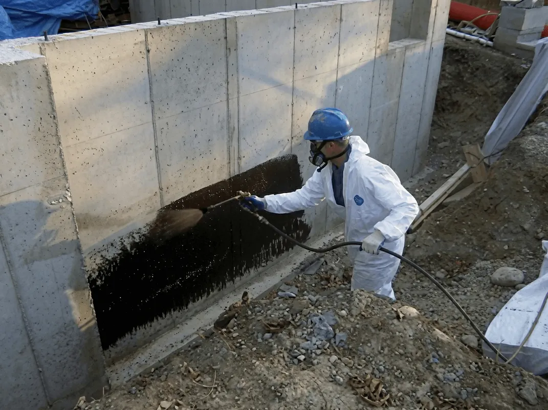 Professional waterproofing the exterior walls of the basement in Tallahassee, FL